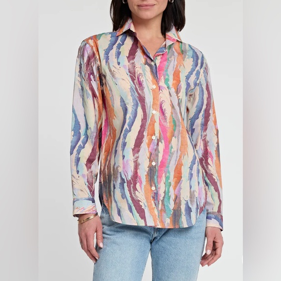 Hinson Wu Halsey Long Sleeve XL Artsy Brushstroke Print Button Front Cotton NWT - Picture 6 of 10